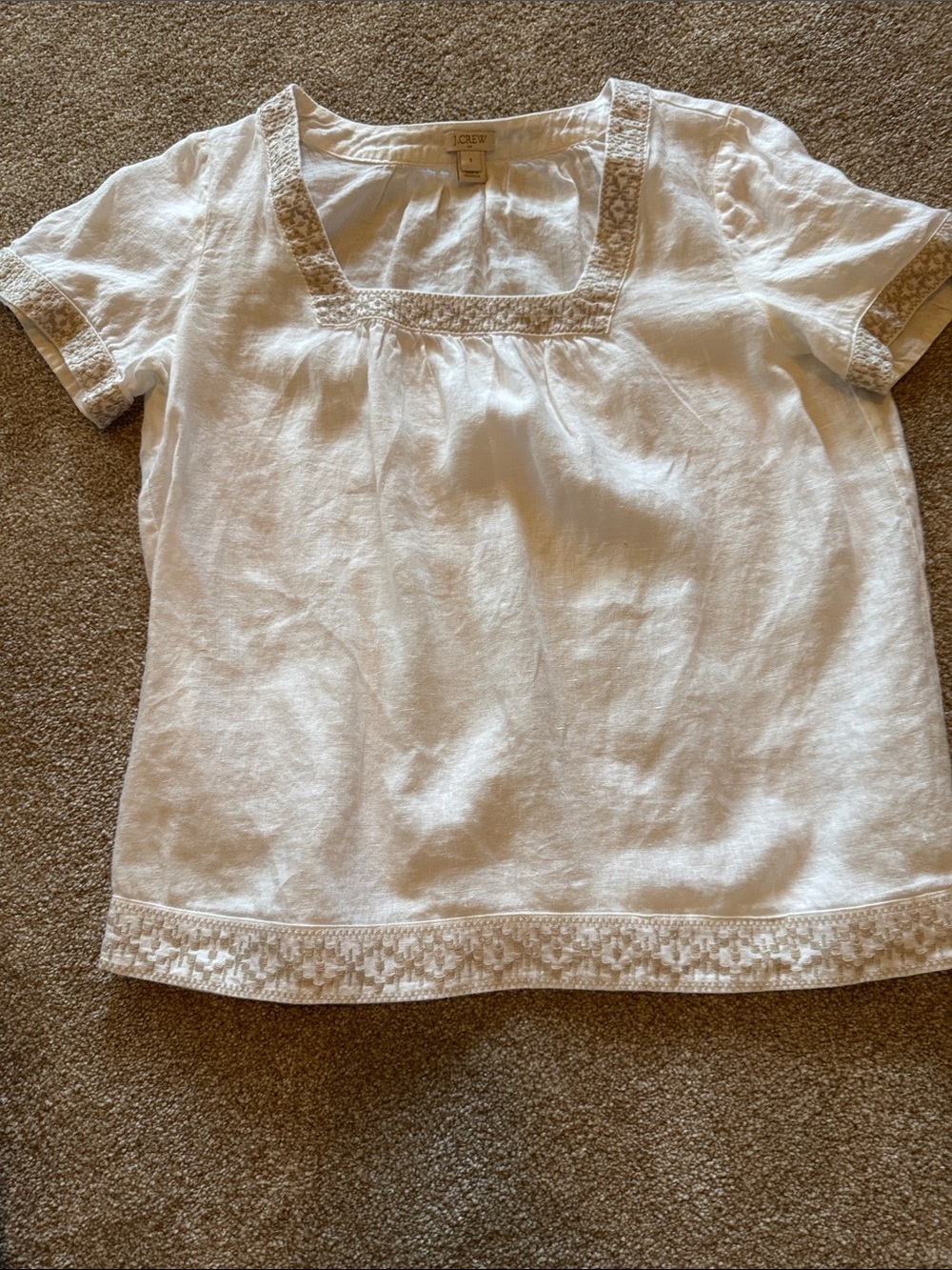 J. Crew Women’s White Square-Neck Embroidered 100% Linen Top sz Small